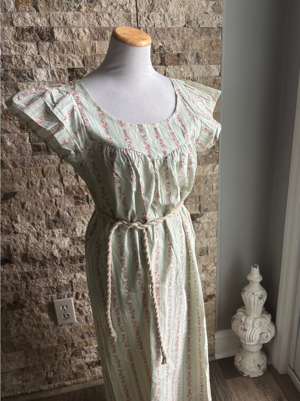 Vintage Botanical Stripe Midi Dress